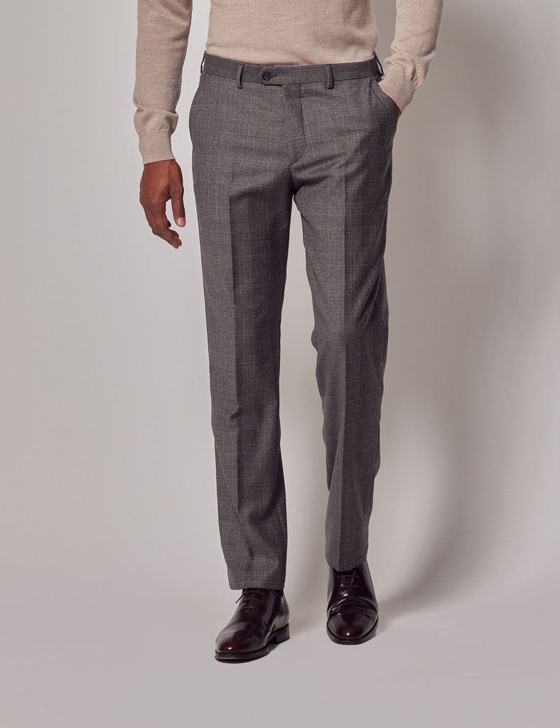 Grey Prince Of Wales Check Tailored Fit Flannel Suit Trousers - 1913 Collection