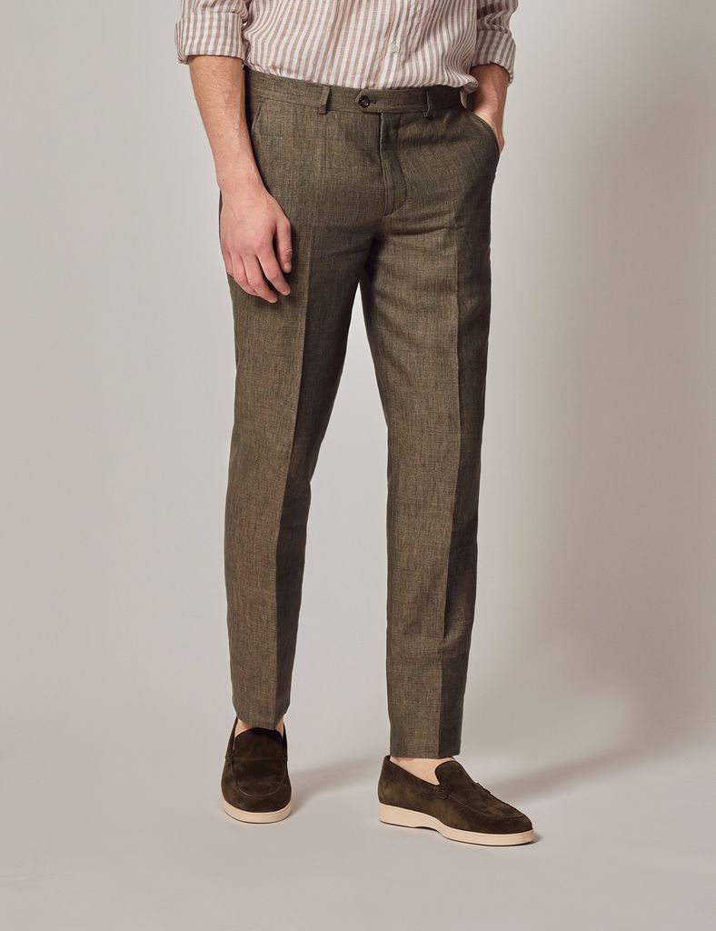 Dark Green Linen Tailored Italian Suit Trousers - 1913 Collection