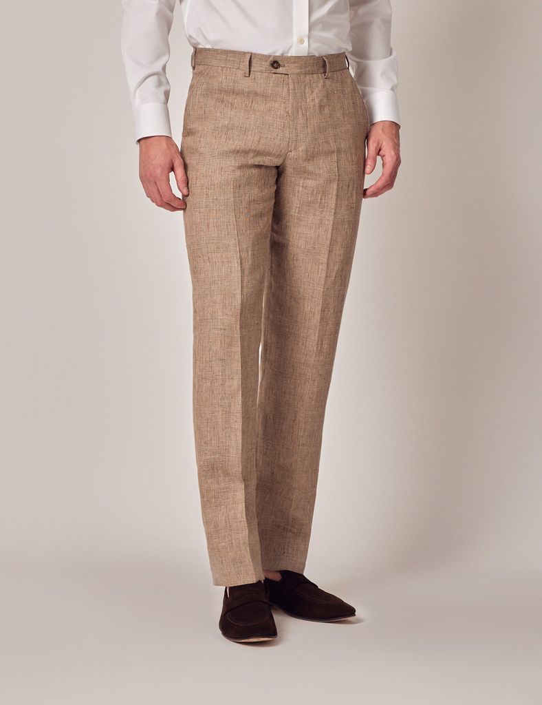 Brown Check Linen Tailored Suit Trousers - 1913 Collection