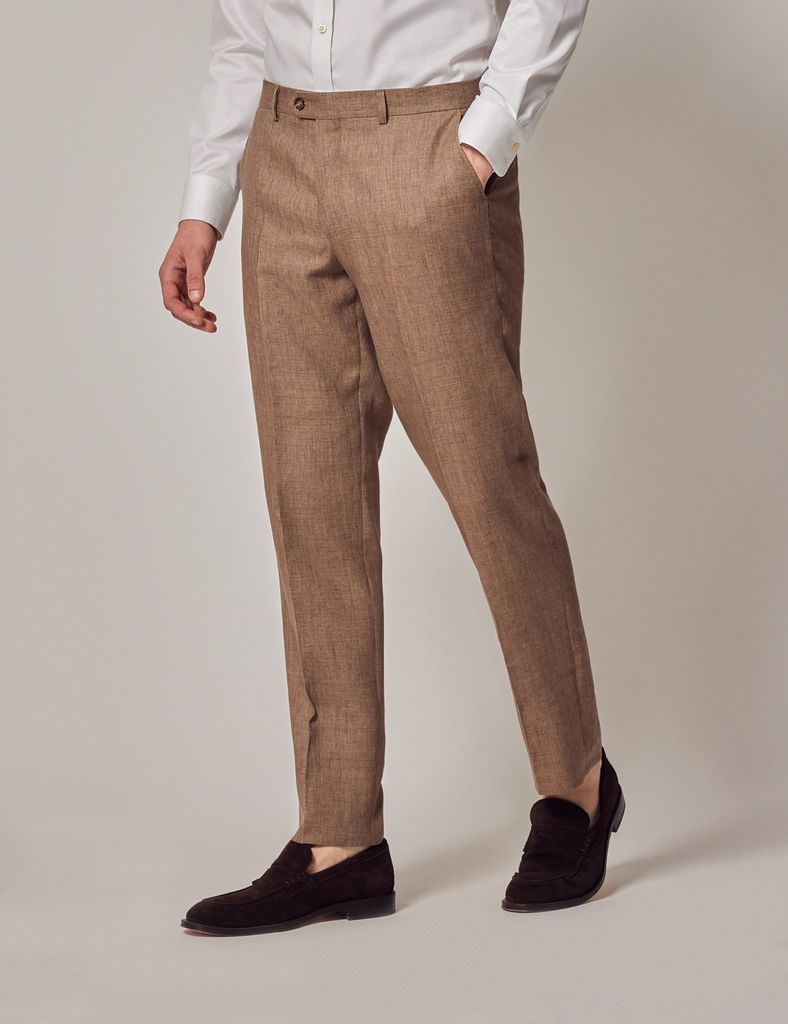 Brown Linen Tailored Suit Trousers