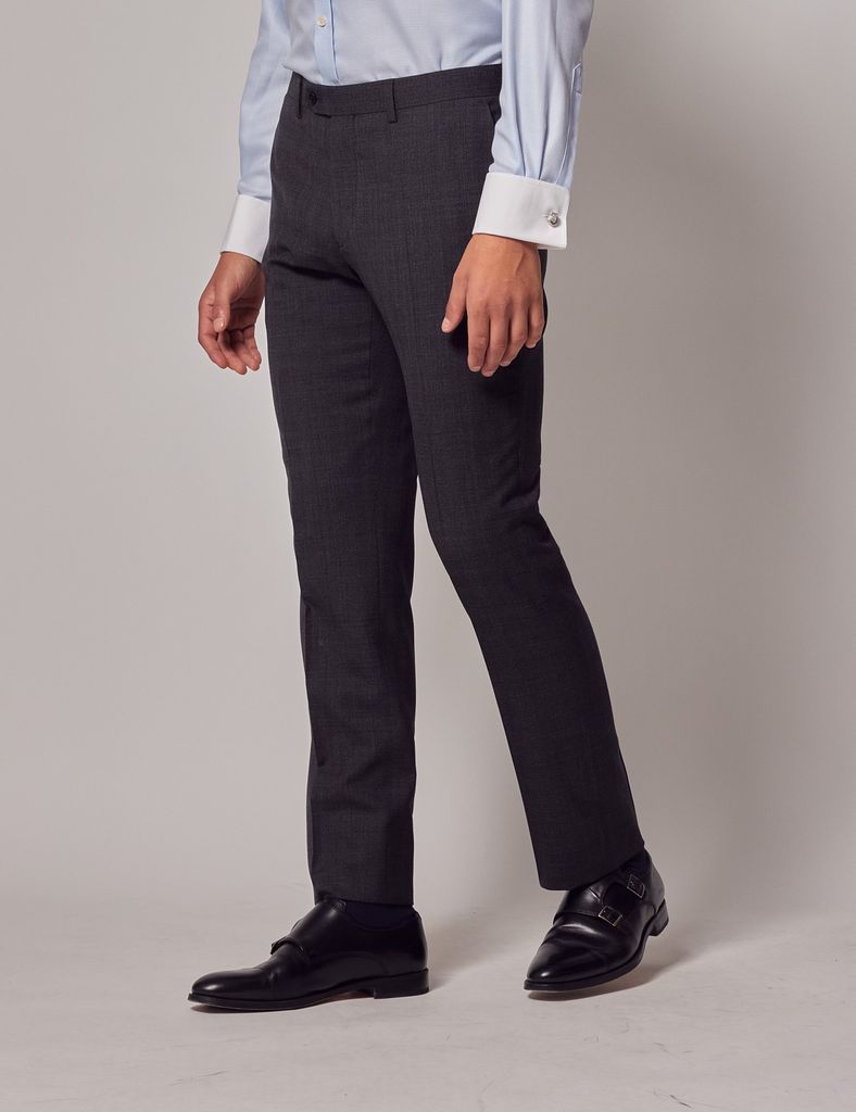 Charcoal Tonal Prince of Wales Check Slim Suit Trousers