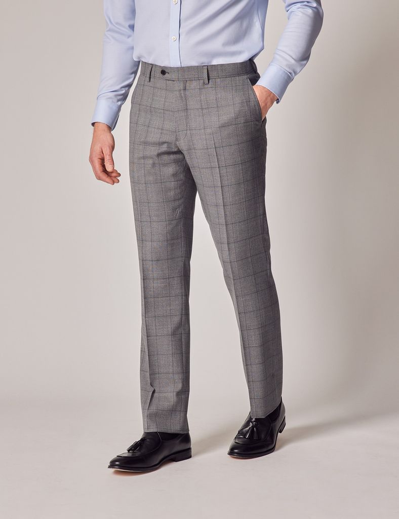 Grey Prince of Wales Check Slim Suit Trousers