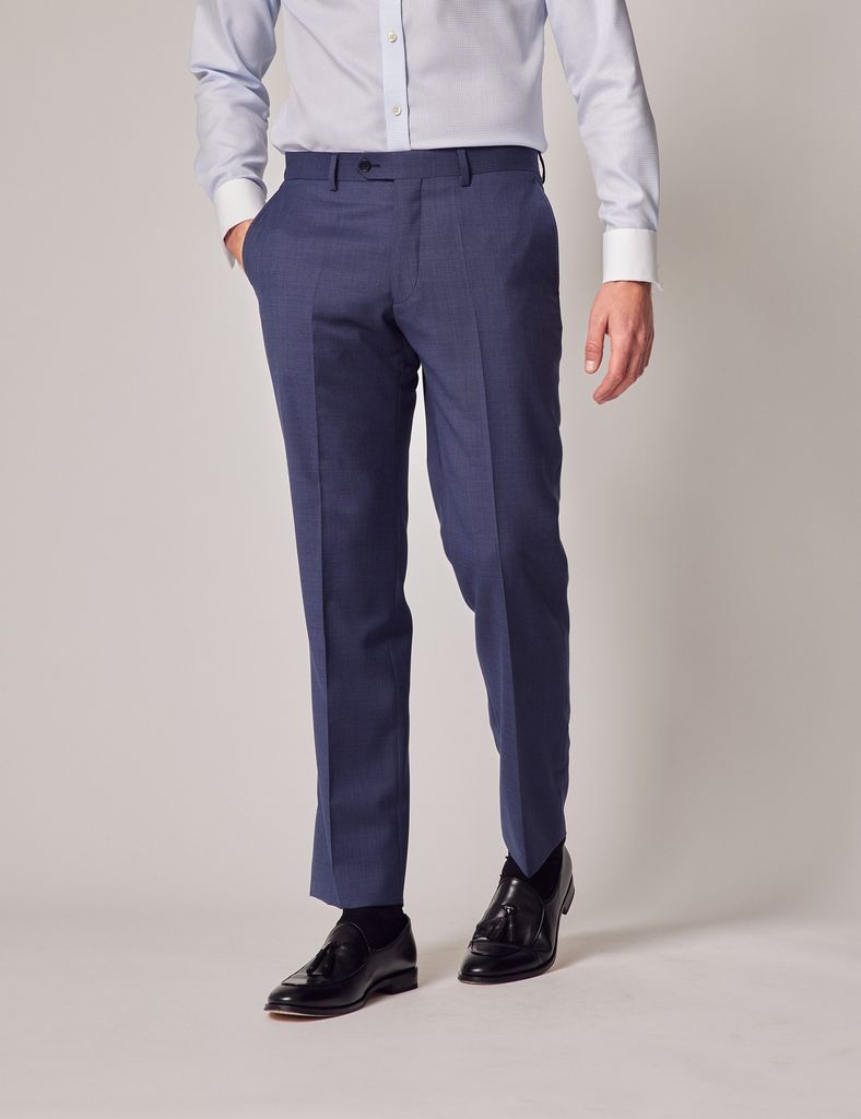 Mid Blue Plain Slim Suit Trousers