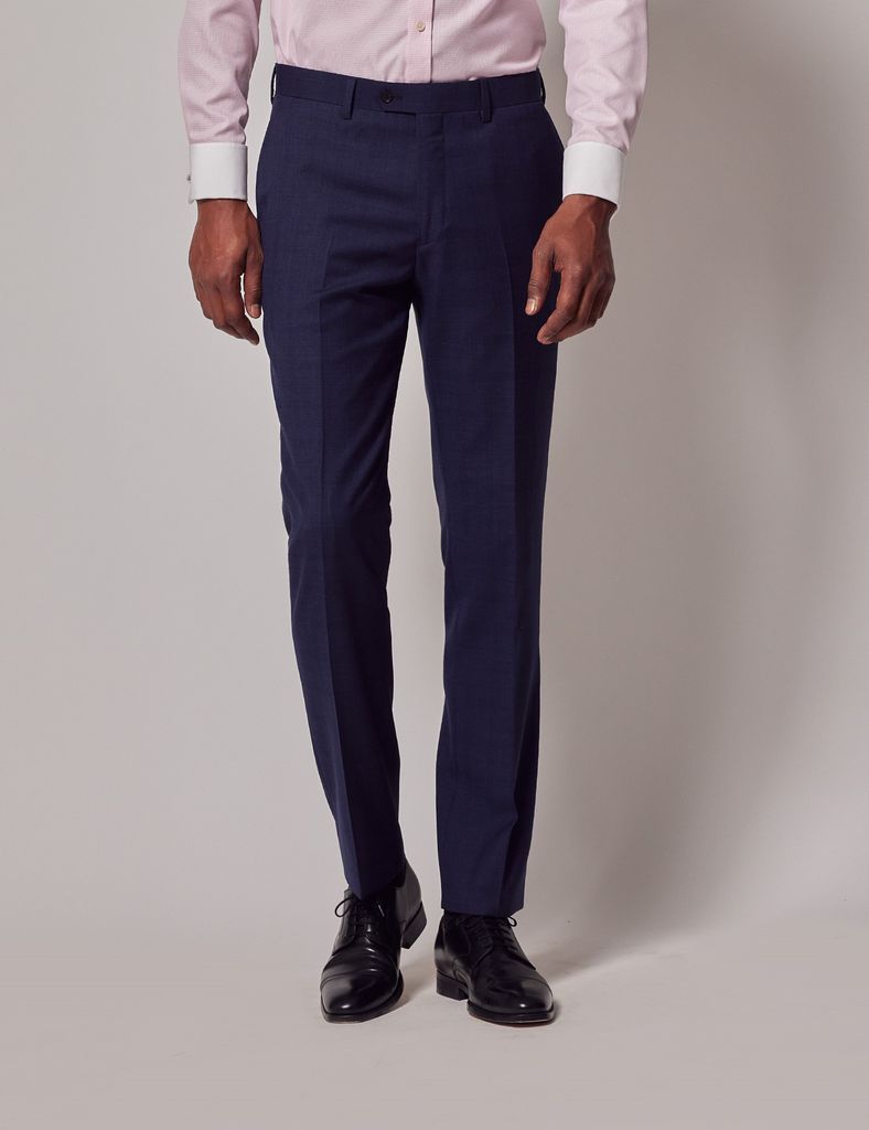 Navy & Red Prince of Wales Check Slim Suit Trousers