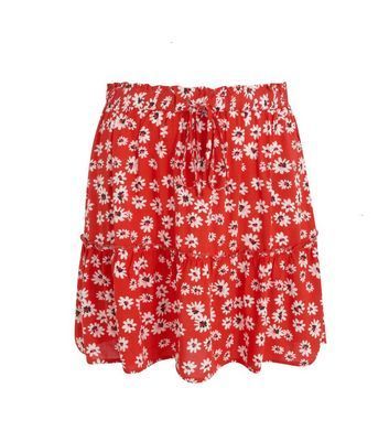 Red Floral Tie Waist Mini Skirt New Look