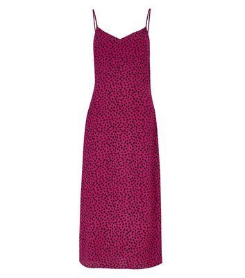 Pink Abstract Spot Midi Slip Dress New Look