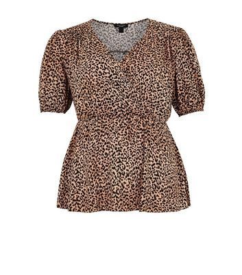 Curves Brown Leopard Print Puff Sleeve Blouse New Look