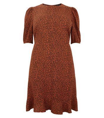 Curves Rust Leopard Print Frill Hem Dress New Look