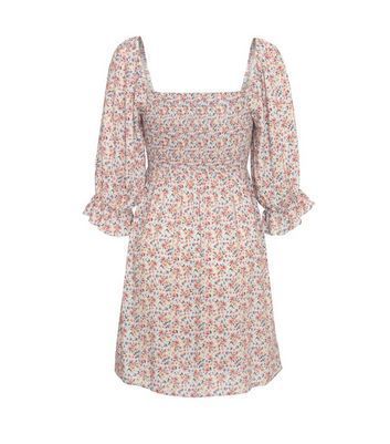 Blue Floral Square Neck Puff Sleeve Mini Dress New Look