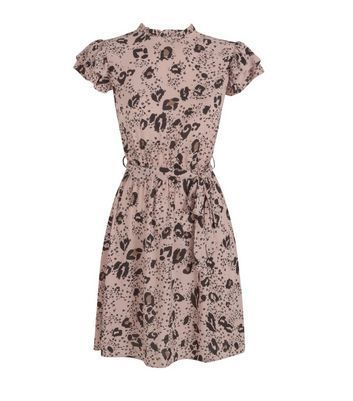 Pink Leopard Print Frill Sleeve Mini Dress New Look
