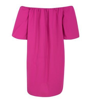 Bright Pink Bardot Poplin Mini Dress New Look