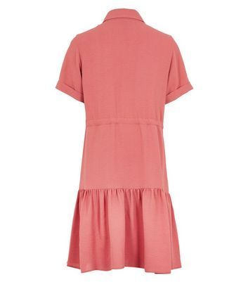 Mid Pink Drawstring Waist Tiered Shirt Dress New Look