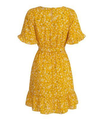 Yellow Floral Belted Mini Dress New Look