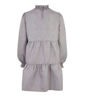 Grey Floral Jacquard Shirred Neck Dress New Look