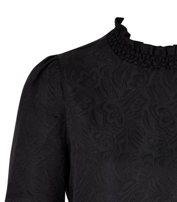 Black Floral Jacquard Shirred Neck Dress New Look