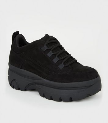 Black Suedette Chunky Lace Up Trainers New Look Vegan