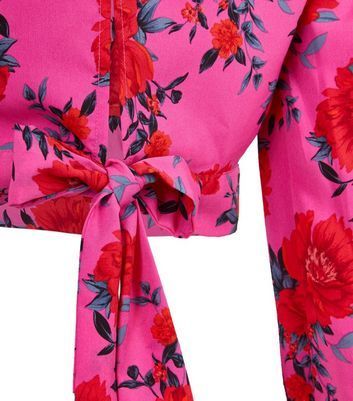 Pink Rose Satin High Neck Tie Front Top New Look