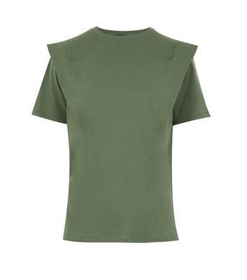 Green Cotton Extended Shoulder T-Shirt New Look