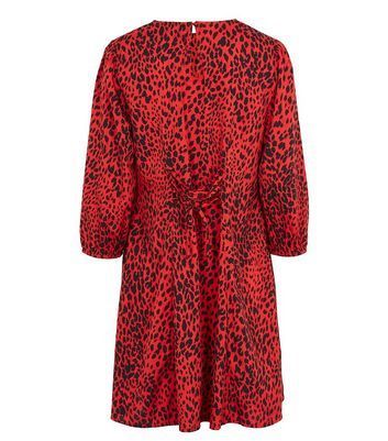 Red Leopard Print Lattice Back Dress New Look