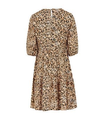 Brown Leopard Print Puff Sleeve Smock Dress New Look