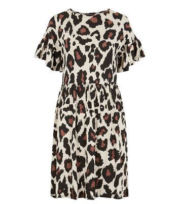 Brown Leopard Print Frill Sleeve Mini Dress New Look