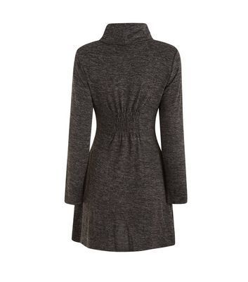 Black Fine Knit Cowl Neck Button Dress New Look