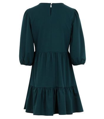 Dark Green Jersey Tiered Mini Smock Dress New Look