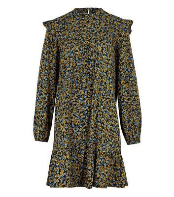 Blue Ditsy Floral Frill Smock Dress New Look