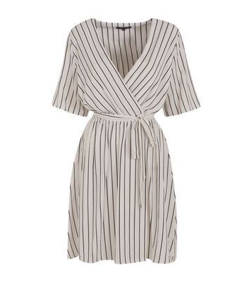 White Stripe Short Sleeve Wrap Dress New Look