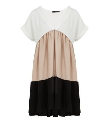 White Colour Block Short Sleeve Dress New Look