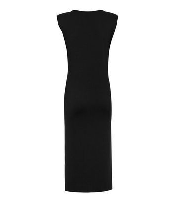 Black Jersey Shoulder Pad Midi Dress New Look
