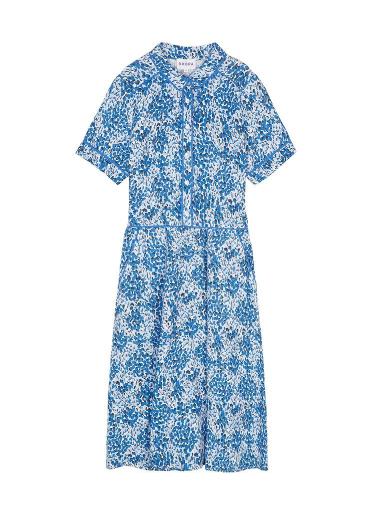 Linen Printed Shirt Dress Blue, Print