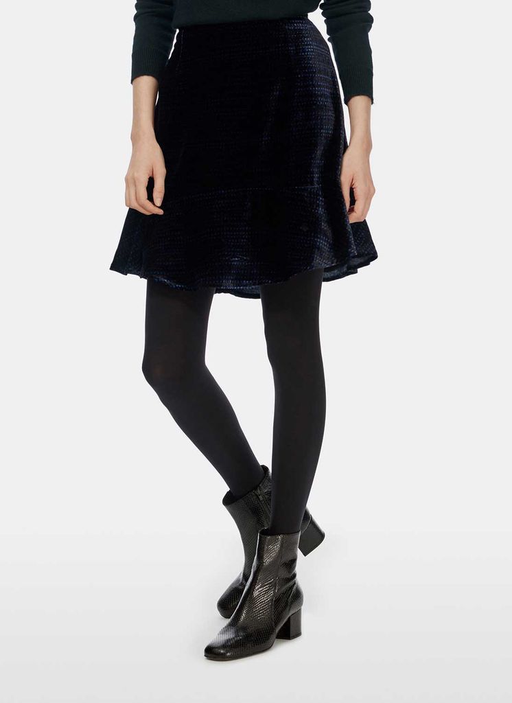 Printed Silk Velvet Skirt Black, Print