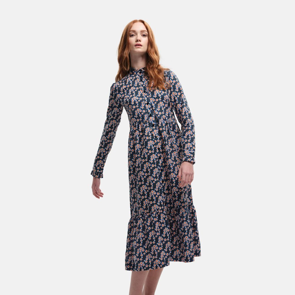 x Orla Kiely Long Sleeve High Neck Midi Dress Water Floral, Size: 10
