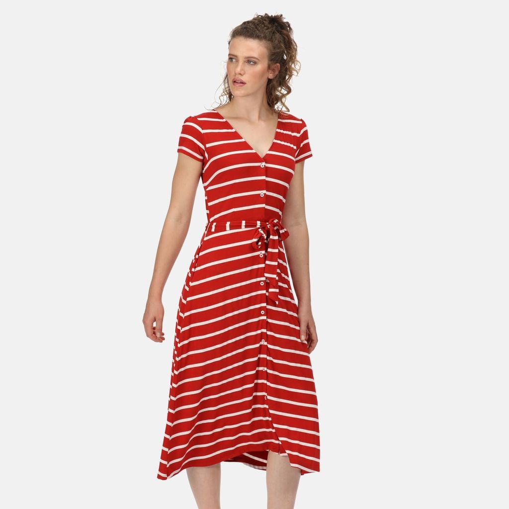 Women's Stylish Maisyn Stripe Shirt Dress True Red White Stripe, Size: 10
