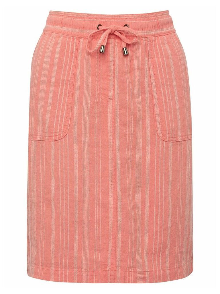 Ladies petite linen blend skirt Pink stripe elasticated waist knee length  - Pink