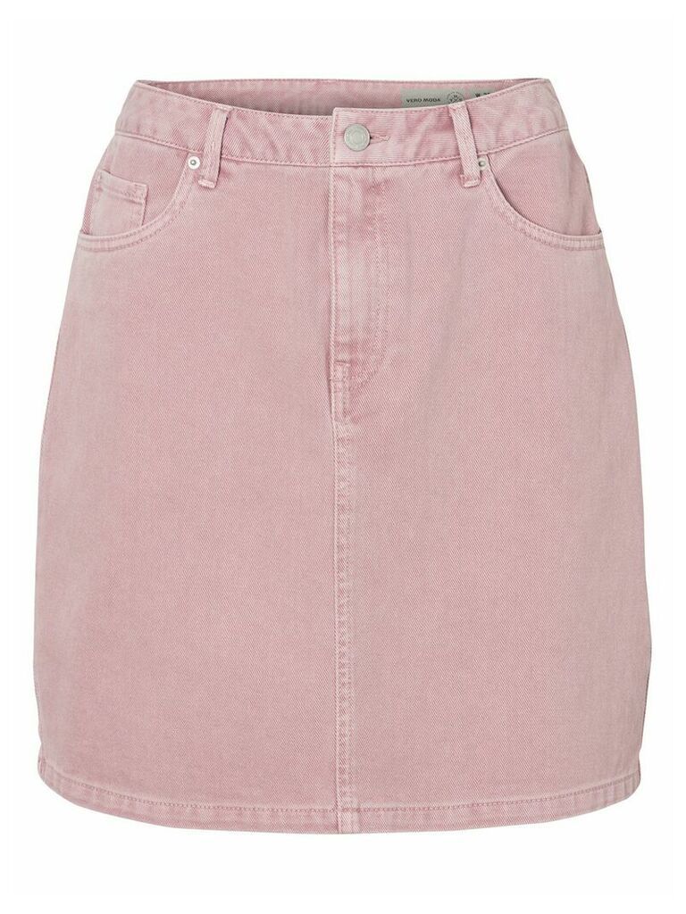 Women's Vero Moda ladies pink wash denim skirt mini belt loops pockets cotton