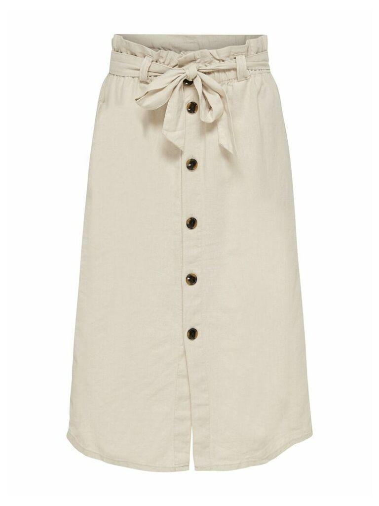 Women's JDY ladies linen midi skirt button front high waist tie belt
