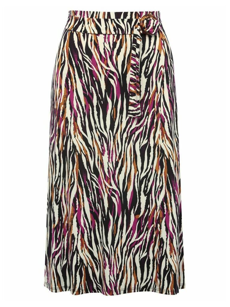 Ladies petite animal zebra print belted midi skirt  - Multicolour