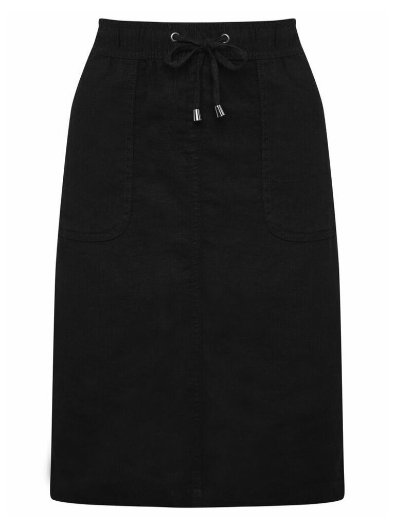 Women's Ladies linen blend pencil skirt pockets elasticated waist