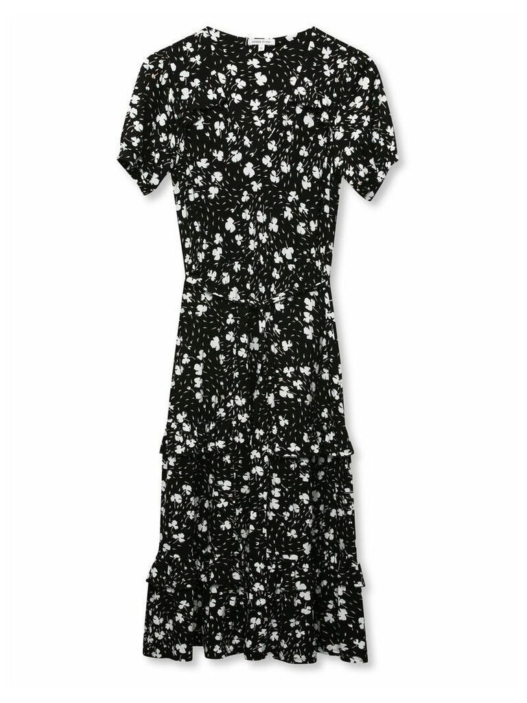 Women's Sonder studio black floral and animal print ruffle midi dress