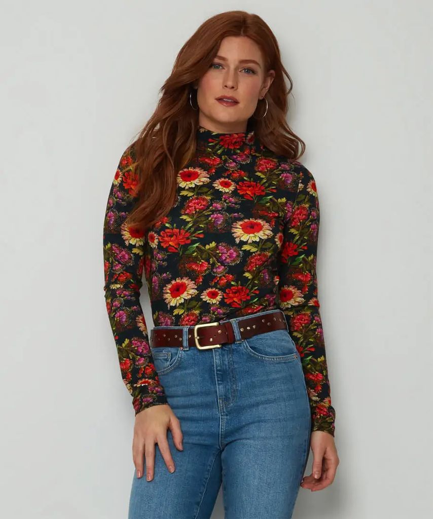 Essential Lively Florals Print Roll Neck Top