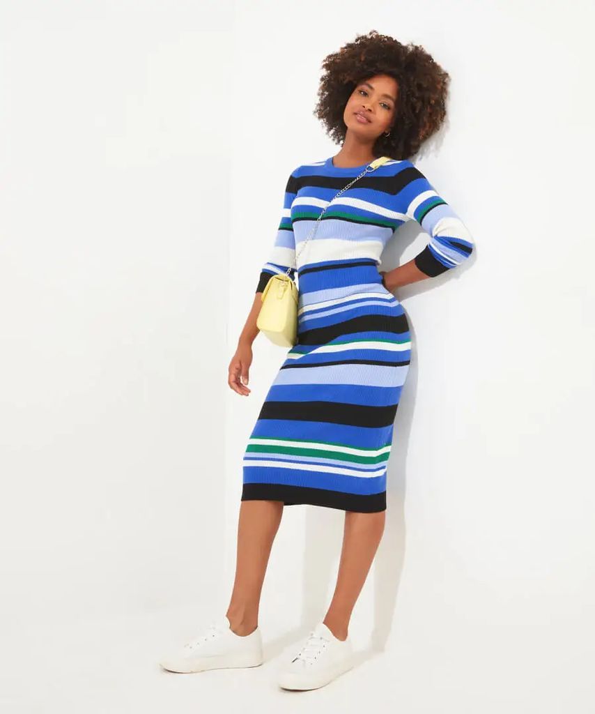 Summer Chic Striped Rib Knit Dress , Size 10
