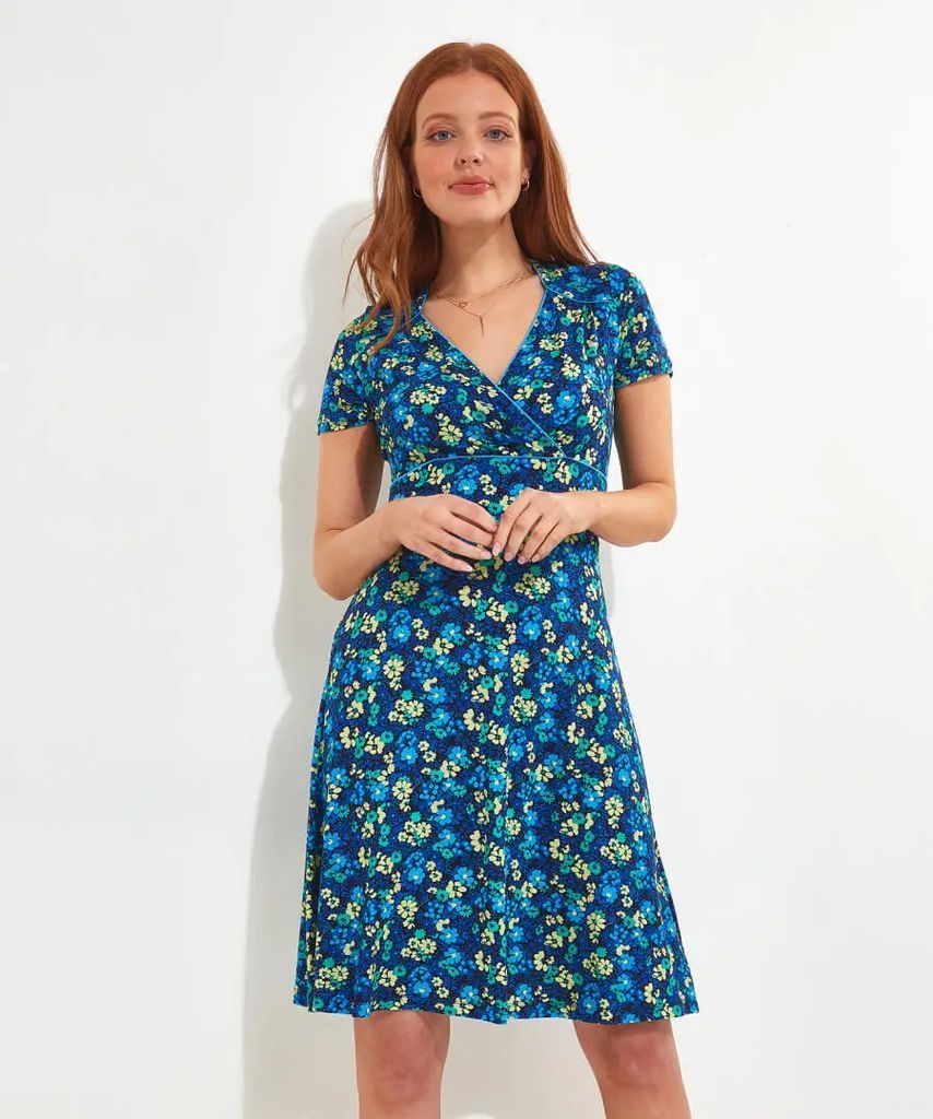 Mimi Print Jersey Dress in Blue, Size 10 by Joe Browns