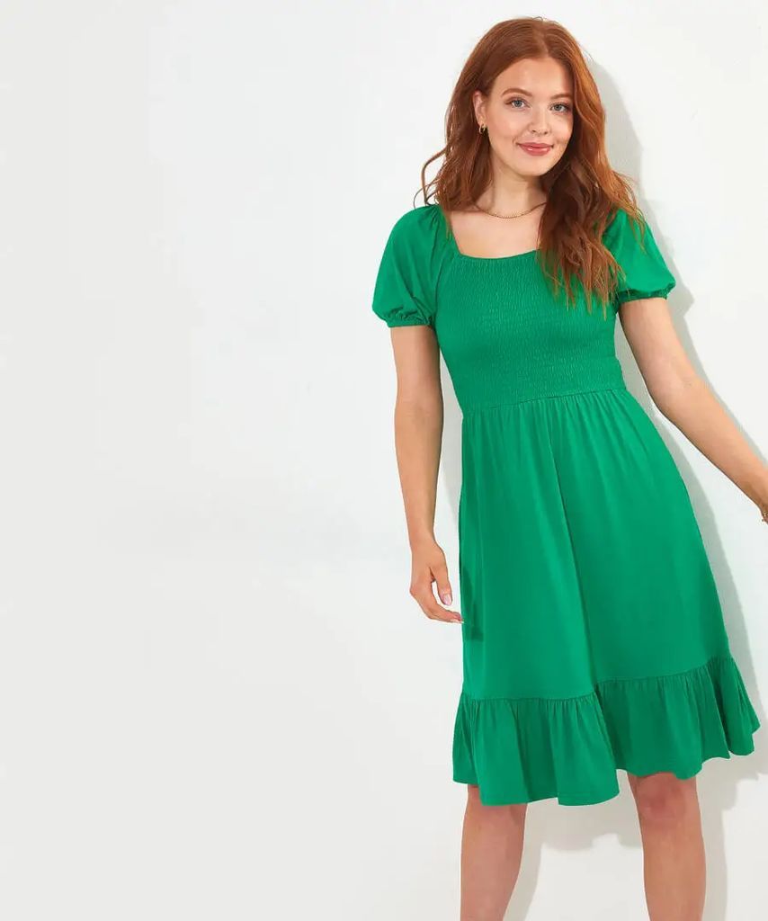 Mia Shirred Jersey Dress in Green, Size 10 by Joe Browns