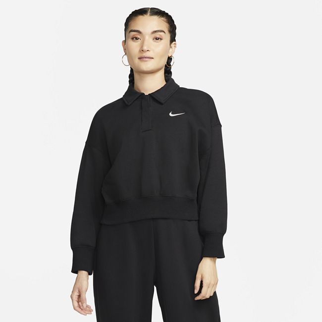 Sportswear Phoenix Fleece Women's 3/4-Sleeve Crop Polo Sweatshirt - Black