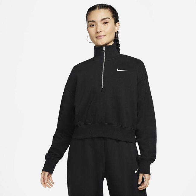 Sportswear Phoenix Fleece Women's Oversized 1/2-Zip Crop Sweatshirt - Black