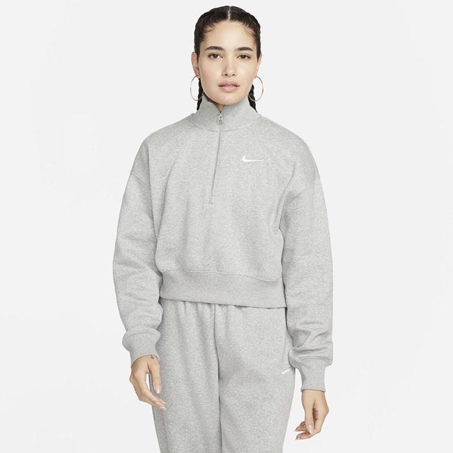 Sportswear Phoenix Fleece Women's Oversized 1/2-Zip Crop Sweatshirt - Grey