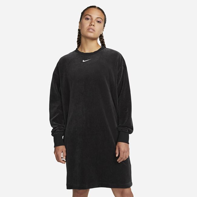 Sportswear Women's Velour Long-Sleeve Crew-Neck Dress - Black
