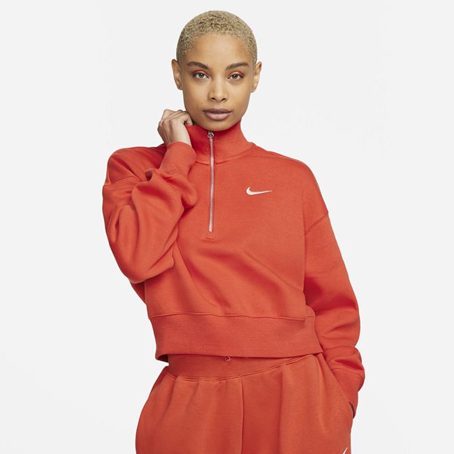 Sportswear Phoenix Fleece Women's Oversized 1/2-Zip Crop Sweatshirt - Orange